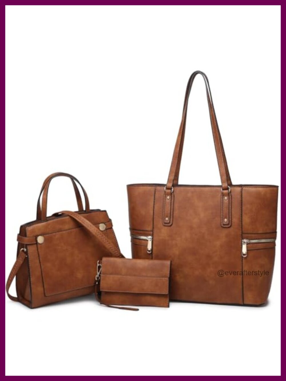 Women's 3-Piece Vegan Leather Tote & Satchel Handbag Set with Crossbody &